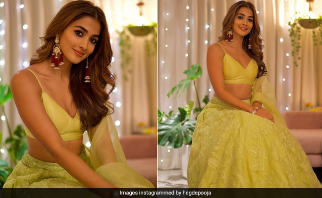 Pooja Hegde Needs Just A Fresh Lime <i>Lehenga</i> To Light Up The Room