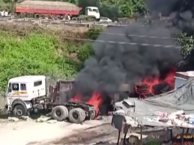 Trailer-Truck Catches Fire On Highway In Udaipur