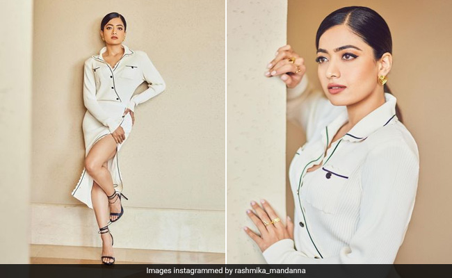 Rashmika Mandanna's Prim White Shirt And Maxi Skirt Set Comes With A Surprising Slit For <i>Goodbye</i> Promotions