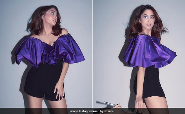 In A Purple Off-Shoulder Top And Black Shorts, Sharvari Wagh Gives Glam Fashion Her Very Own Sassy Spin