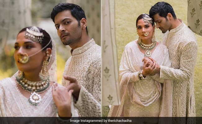 Richa Chadha And Ali Fazal, In Matching Ivory Abu Jani Sandeep Khosla Ensembles, Exude Royal Charm