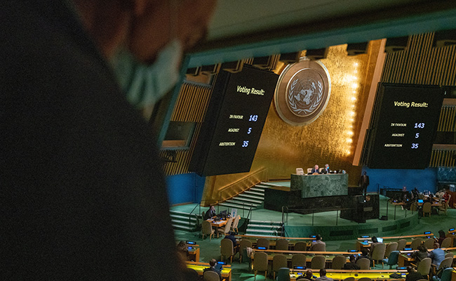 भारत ने यूक्रेनी क्षेत्रों के ‘अवैध’ कब्जे संबंधी मसौदा प्रस्ताव पर मतदान से बनाई दूरी
