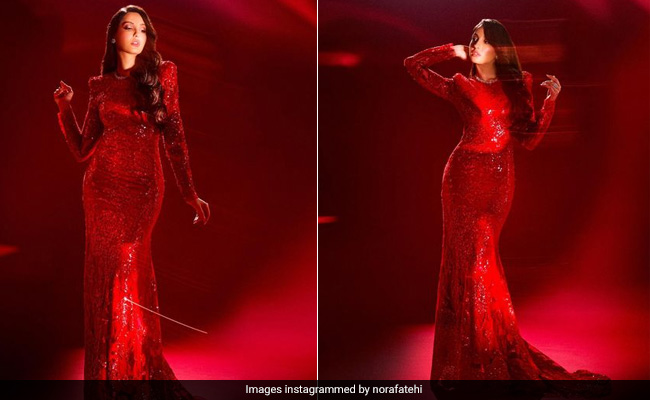 Nora Fatehi Isn't Sugar But Certainly Spice In A Fiery Red Gown