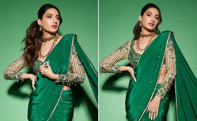 We Won't Be Surprised If You Go A Little Green When You See Nora Fatehi's <i>Saree</i>