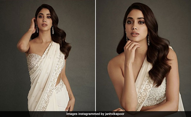 For Mili Movie Promotions, Janhvi Kapoor In A White Strapless Embellished Saree Lends A Modern Twist To Her Ethnic Style Quotient