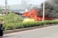 Bus Catches Fire In Maharashtra's Palghar, No Casualties Bus Catches Fire In Maharashtra's Palghar, No Casualties