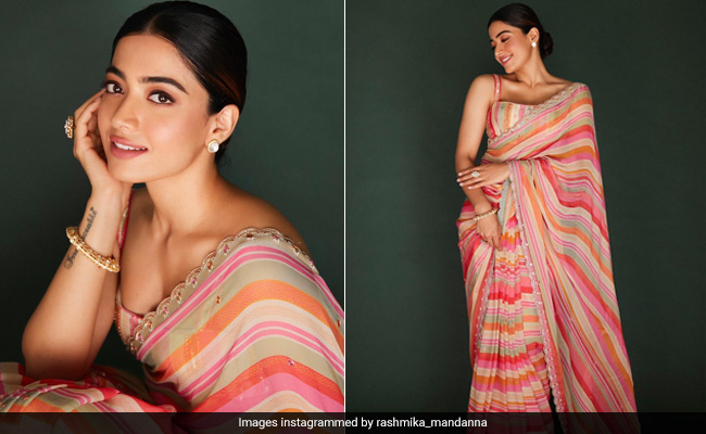 Rashmika Mandanna Takes The Minimally Chic Festive Route In A Vibrant Breezy Saree