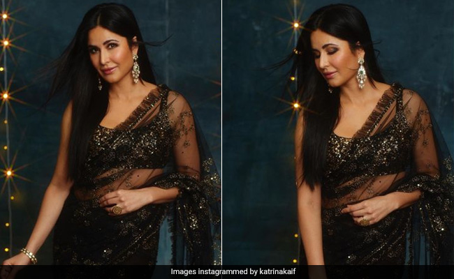 Katrina Kaif Blings Up Festive Nights In A Sheer Black Sequinned Saree