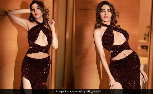 'Extra Spicy' Sums Up Nikki Tamboli In A Burgundy Cutout Sequin Dress Perfectly Well