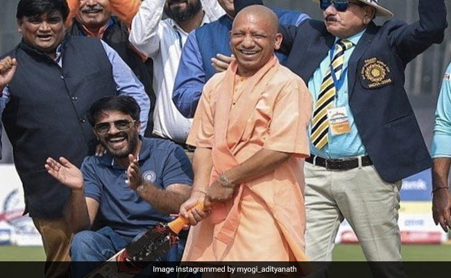 Yogi Adityanath, With Bat In Hand, On A Cricket Ground