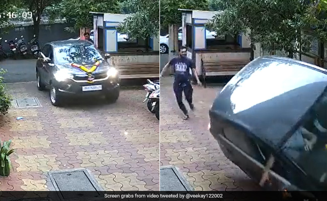 Video: ड्राइवर की एक गलती के चक्कर में नई नवेली ब्रांड न्यू कार पार्किंग में खड़ी गाड़ियों पर चढ़ी