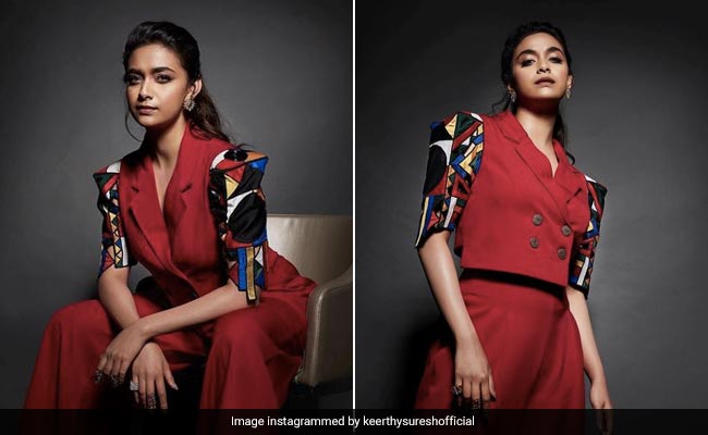Keerthy Suresh Wears Her 'Art' On Her Sleeve In A Bright Red Pantsuit