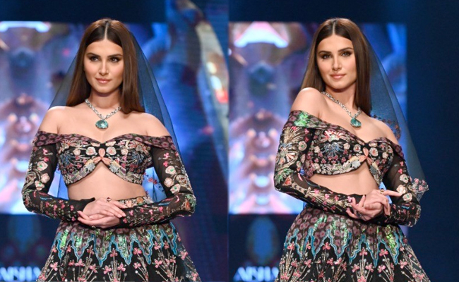 Tara Sutaria's Extravagantly Embellished Black Lehenga With A Veil Is Ethnic Drama Come To Life