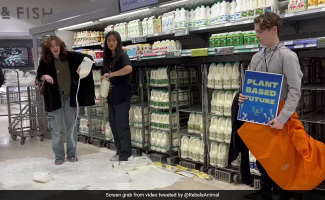 Watch: UK Protesters Pour Milk On Floor For "Plant-Based Future" Campaign