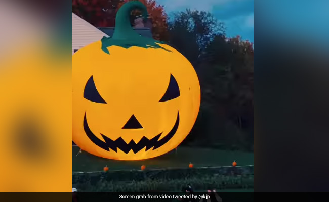 Watch: Family Installs Inflatable Pumpkin Double The Size Of Home For Halloween