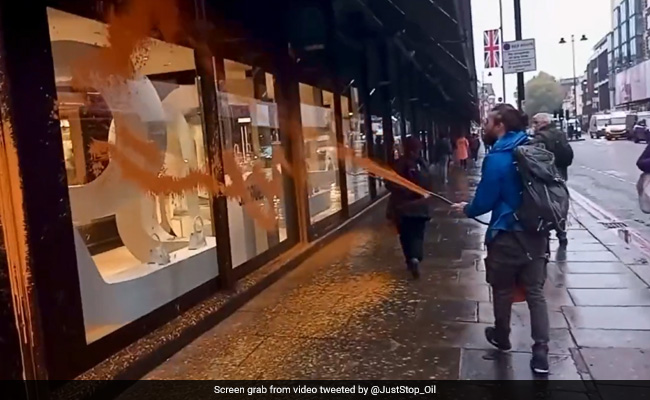 Video: UK Activists Spray Orange Paint On Harrods Showroom In London