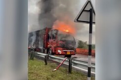 Video: Truck Tyre Catches Fire, Engulfs Whole Vehicle In Bengaluru Video: Truck Tyre Catches Fire, Engulfs Whole Vehicle In Bengaluru