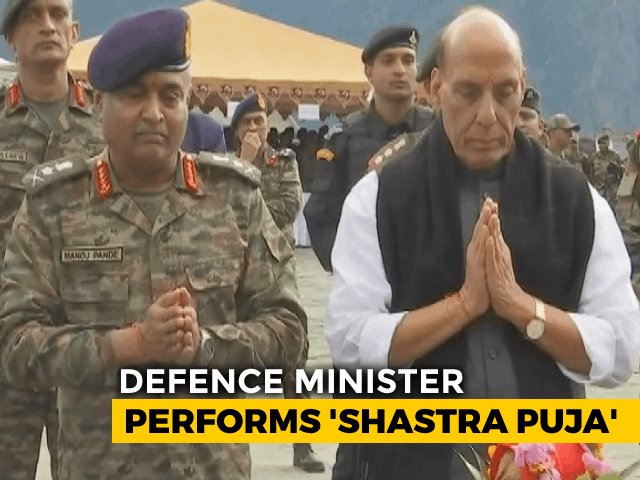 Rajnath Singh Performs "Shastra Puja" At Military Base In Uttarakhand