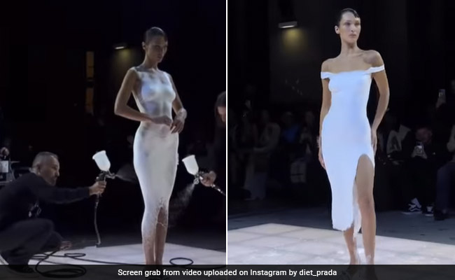 Supermodel Bella Hadid Gets A DIY Dress During the Paris Fashion Week Catwalk. Video Goes Viral