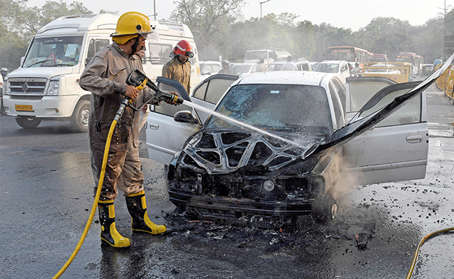 Car Catches Fire Near India Gate, Its Engine Overheated