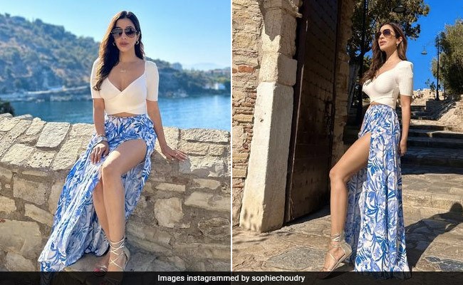 All Sophie Choudry Needs To Reign As The "Queen Of Her Castle" Is A Floral Skirt And White Crop Top