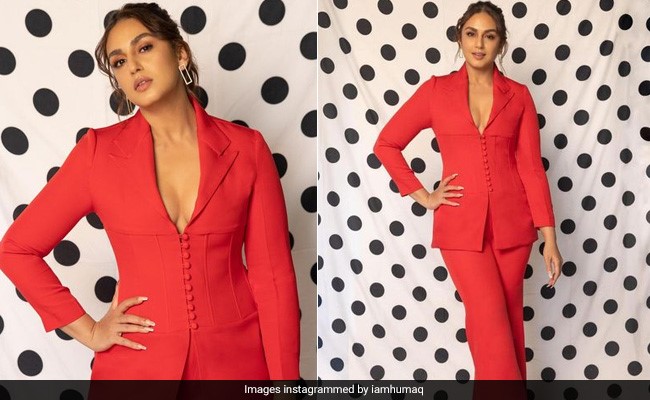 Huma Qureshi Can Paint The Town In Her Shade Of Red In A Sharp Red Pantsuit