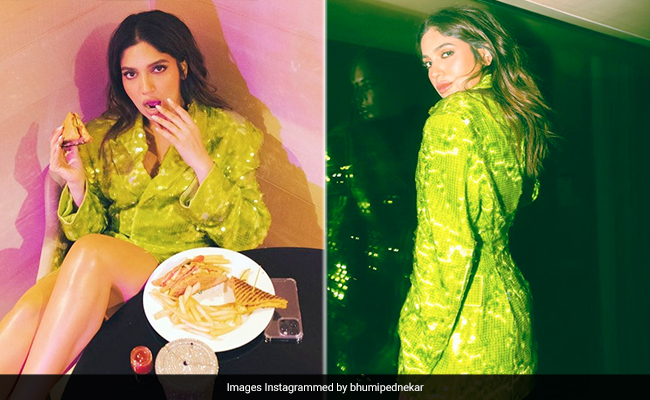 Bhumi Pednekar "Ate Fries, Wore Bling" And Looked Absolutely Fantastic In A Neon Sequin Skirt Suit