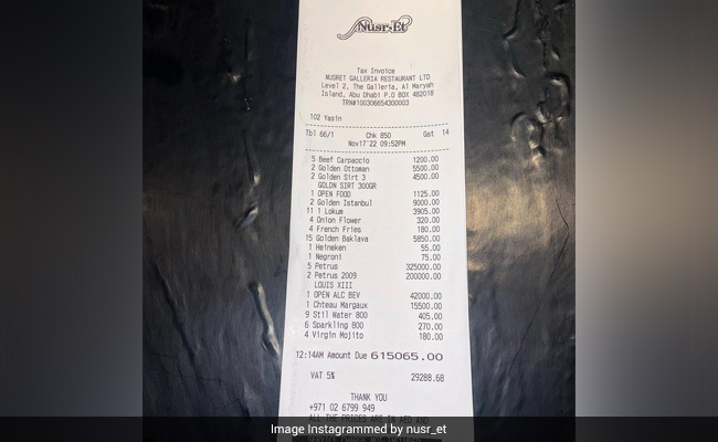 तुर्की के शेफ साल्ट लेई ने शेयर किया 1.36 करोड़ रुपये  बिल, कहा- "क्वालिटी कभी महंगा नहीं होता"