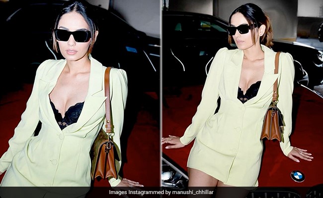 Manushi Chhillar Is Making Autumn Suddenly Feel Sultry In A Blazer Dress, Lace Bralette And Black Sunglasses