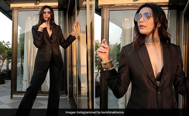 Karishma Tanna Adds A <i>Desi</i> Touch To A Black Pantsuit In A Way We Could Never