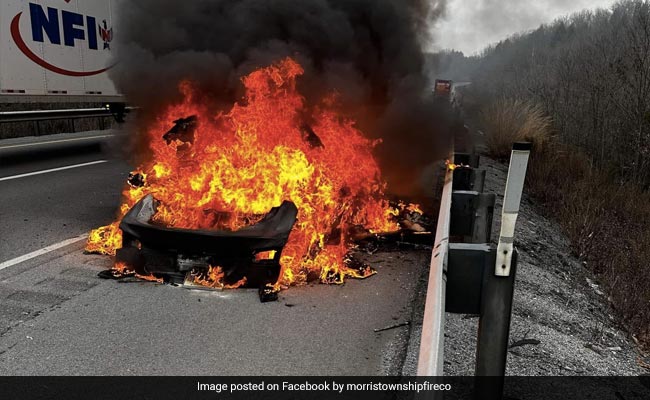 Tesla Bursts Into Flames On US Highway, Photos Show Unrecognisable Car