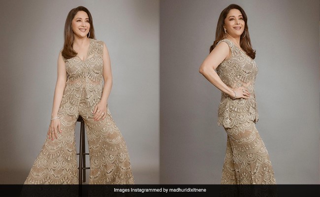 Madhuri Dixit Leaves Us Gasping For Air In This Pretty Gold Embellished Garara Set