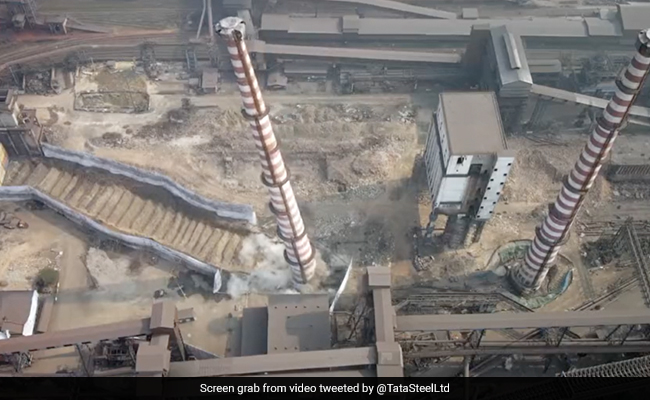 Watch: 110-m Chimney Razed To Ground In 11 Seconds At Tata Steel Plant