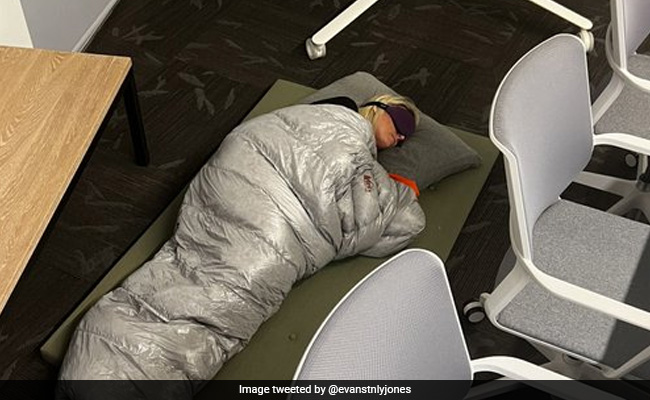 "Pushing Round The Clock": Viral Image Shows Twitter Employee Sleeping On Office Floor
