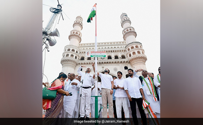 Rahul Gandhi Unfurls National Flag At Charminar In Hyderabad Amid Bharat Jodo Yatra