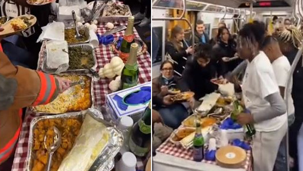 Viral Video: New York Subway Riders' Thanksgiving Feast Surprises Internet