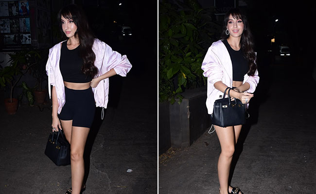 As Usual, Nora Fatehi's Off-Duty Style In Shorts, A Jacket And Sliders Is More Chic Than Anyone Else's