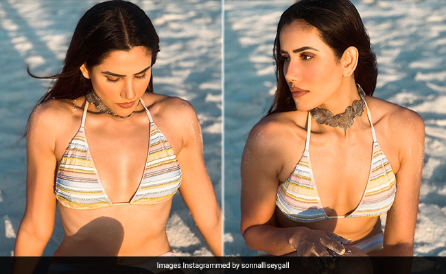 There Are No Monday Blues When Sonnalli Seygall Adds Colours In A Striped Swimsuit