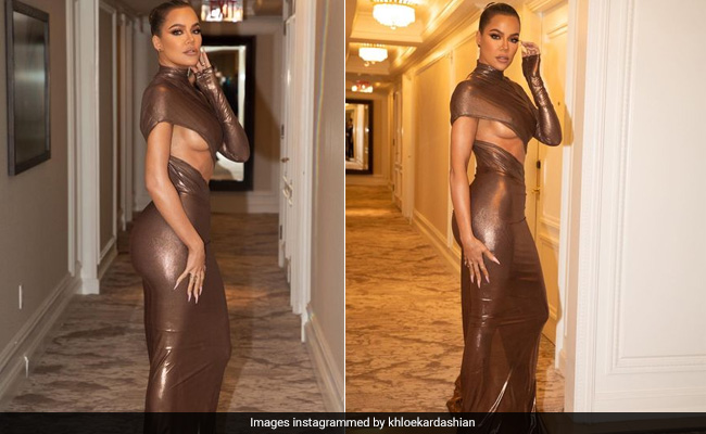 One Look At Khloe Kardashian In A Bronze Latex Slit Gown And You'll Understand Why Every Jaw Dropped In The Room