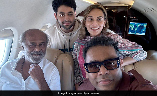 Rajinikanth, Daughter Aishwaryaa, AR Rahman And Son Ameen's In-Flight Selfie