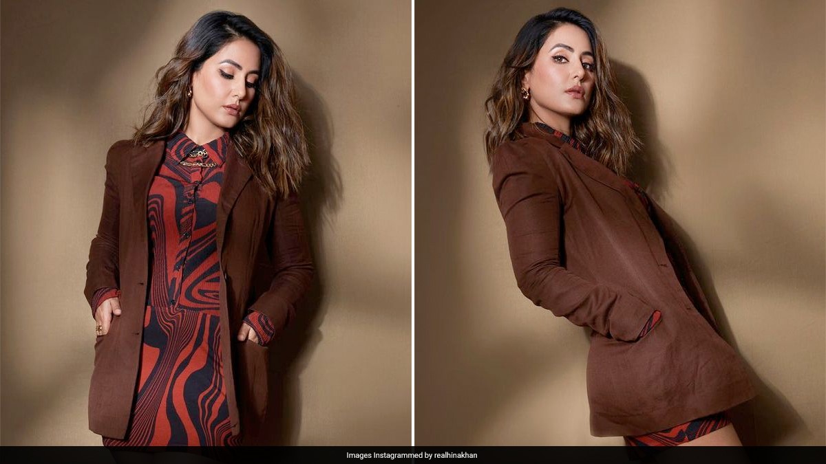 Hina Khan Looks Ravishing In A Chic Printed Dress And Blazer