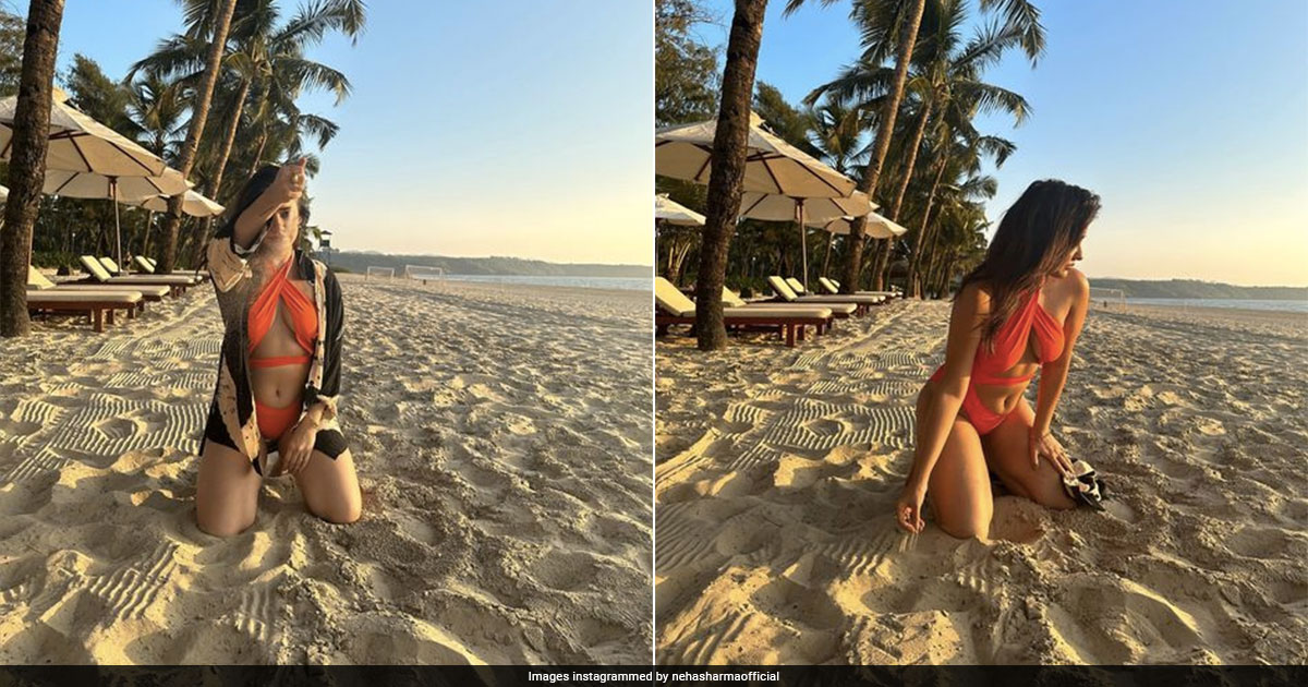 Neha Sharma's Fiery Orange Swimsuit Remains Strikingly Good Even In The Setting Goan Sun