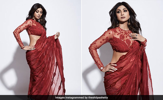 Shilpa Shetty In A Red Lace Saree Is Merrymaking The Ethnic Way This Holiday Season