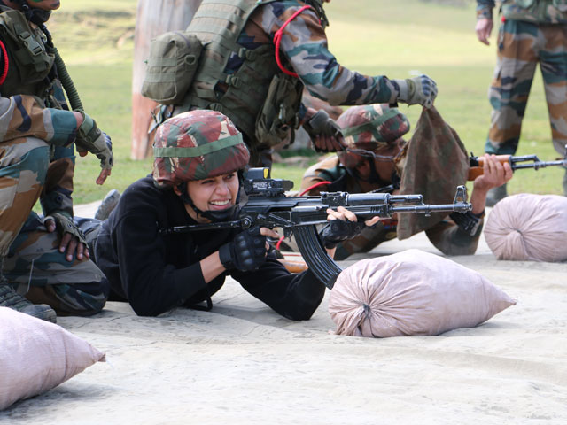 Actor Taapsee Pannu Tries Out Firing A Rifle