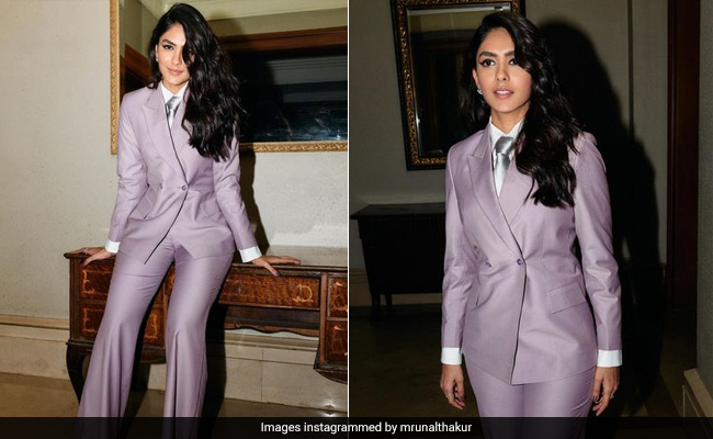 Mrunal Thakur Shows Us Her Very Chic Power Moves In A Lilac Pantsuit