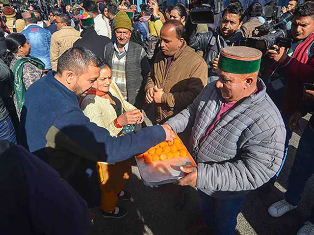 Congress Leaders, Workers Celebrate Himachal Win With Sweets, Firecrackers