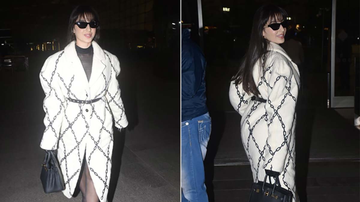 Nora Fatehi Walked Straight Out Of Chic Christmas Movie In Her Printed Coat And Black Pumps