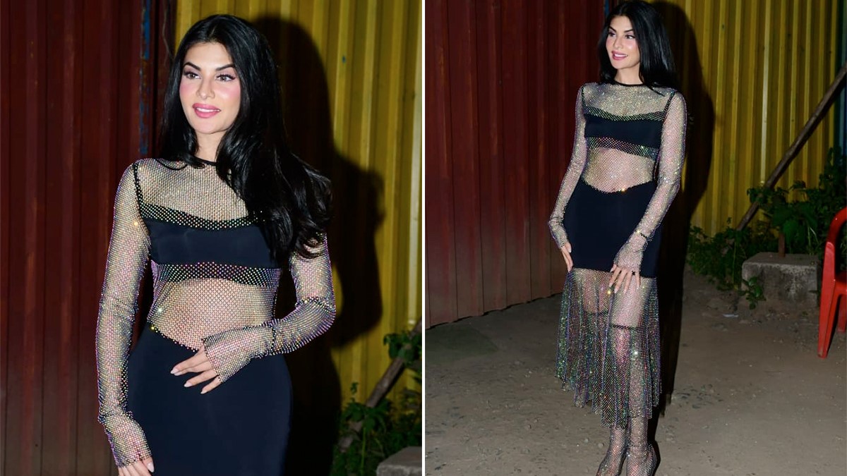 Jacqueline Fernandez's Bedazzled Black Co-Ords Aren't The Most Striking Part Of Her Look; Her Pointed Mesh Boots Are