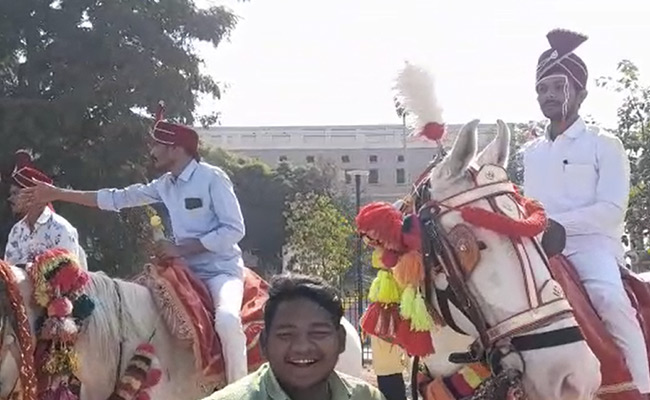 कुंवारों ने निकाला अनोखा मोर्चा, दूल्हे के लिबास में कलेक्टर के दफ्तर पहुंचकर की शादी कराने की मांग