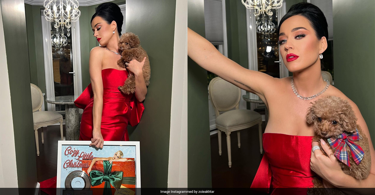 Katy Perry Stuns In Red When Her 'Cozy Little Christmas' Song Goes Platinum